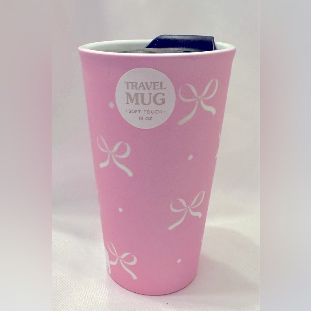 Pink Soft Touch Travel Mug with Bows
